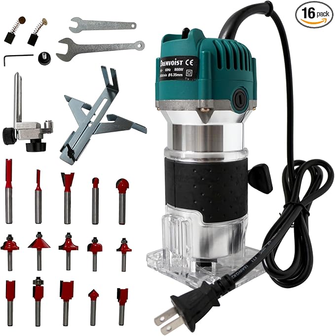 Wood Router,Electric Compact Wood Routers Tool for Woodworking,800W Hand Trimmer Laminate Milling Engraving Hand Machine Joiner Tool Electric,with 15PC 1/4" Router Bit Set, Slotting Trimming Carving