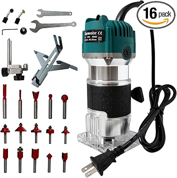 Wood Router,Electric Compact Wood Routers Tool for Woodworking,800W Hand Trimmer Laminate Milling Engraving Hand Machine Joiner Tool Electric,with 15PC 1/4" Router Bit Set, Slotting Trimming Carving