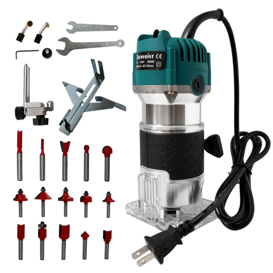 Wood Router,Electric Compact Wood Routers Tool for Woodworking,800W Hand Trimmer Laminate Milling Engraving Hand Machine Joiner Tool Electric,with 15PC 1/4" Router Bit Set, Slotting Trimming Carving