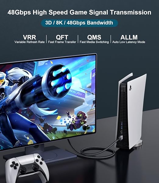 Certified 10K 8K HDMI 2.1 Cable 1.5 FT, 48Gbps Ultra High Speed HDMI® Cord Ethernet CEC 4K 240Hz 165Hz 144Hz 120Hz 8K 60Hz eARC Netflix HDCP2.3 HDR10+ PC Laptop RTX5090 TV Monitor Projector X-box PS5