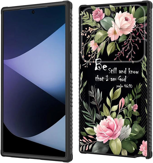 for Galaxy S26 Ultra Case Built in Slide Camera Lens Cover,Heavy Duty Shockproof Protection Dual Layer Case for Samsung Galaxy S26 Ultra 6.9" 2026,Flower Bible Verse Psalm 46:10