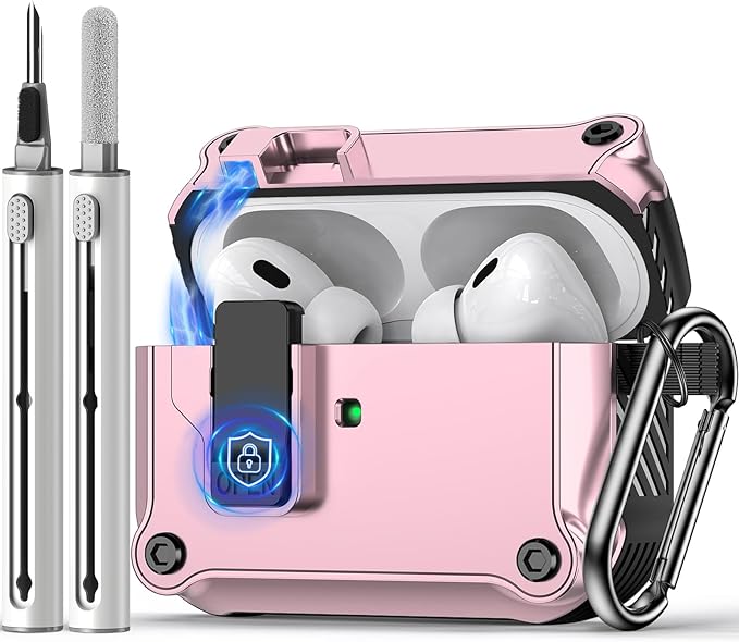 Compatible with AirPods Pro 2nd/1st Case,Magnetic Automatic Lock with Cleaning Kit,Compatible with Magsafe Cover -Pink