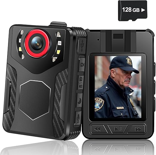 Body Camera with Audio and Video Recording: 1080P FHD Body Cam with Night Vision Video Recorder, 10HR Battery, 2.0” Screen, 128GB Wearable Bodycam for Law Enforcement, Security, and Outdoor Work