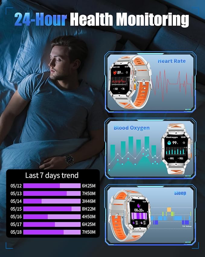 Military Smarty Watch for Men, 2.01" Smartwatch with 1200mAh Battery, Flashlight, Answer/Make Calls, Heart Rate/Sleep Monitor 100+ Sport Modes Fitness Tracker for Android/iPhone