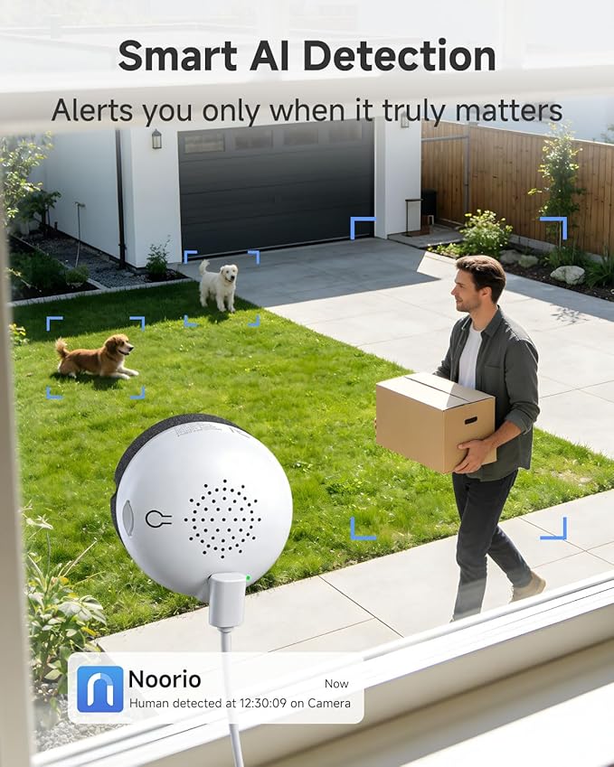 Noorio 2K 4MP Window Camera, 2.4GHz & 5GHz WiFi Indoor Cameras for Home Security with AI Person & Motion Detection, Blacklight Full Color Night Vision, 2-Way Audio, 24/7 Recording, Alexa, Easy Install