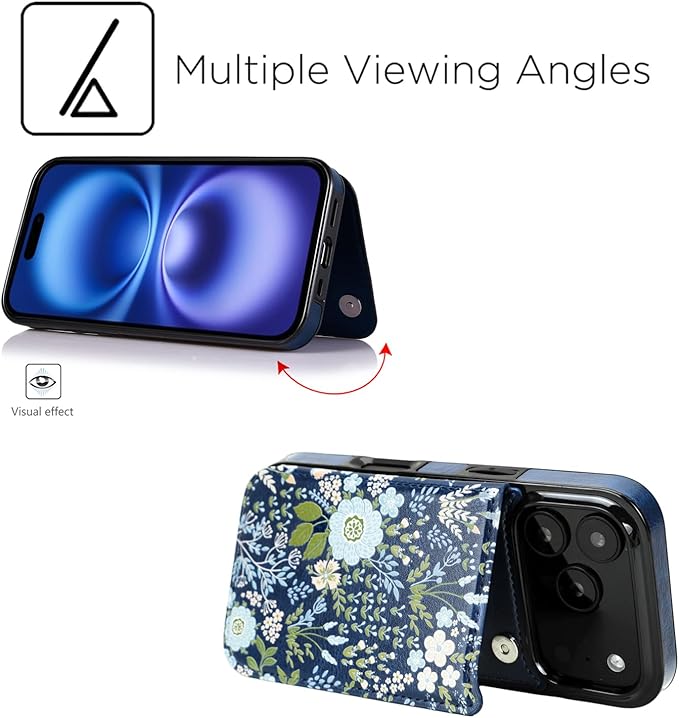 uCOLOR for iPhone 17 Pro Wallet Case with Card Holder PU Leather RFID Blocking Design iPhone 17 Pro flip case for Women Men Magnetic Clasp Kickstand Design 6.3 inch (Blue Daisy)