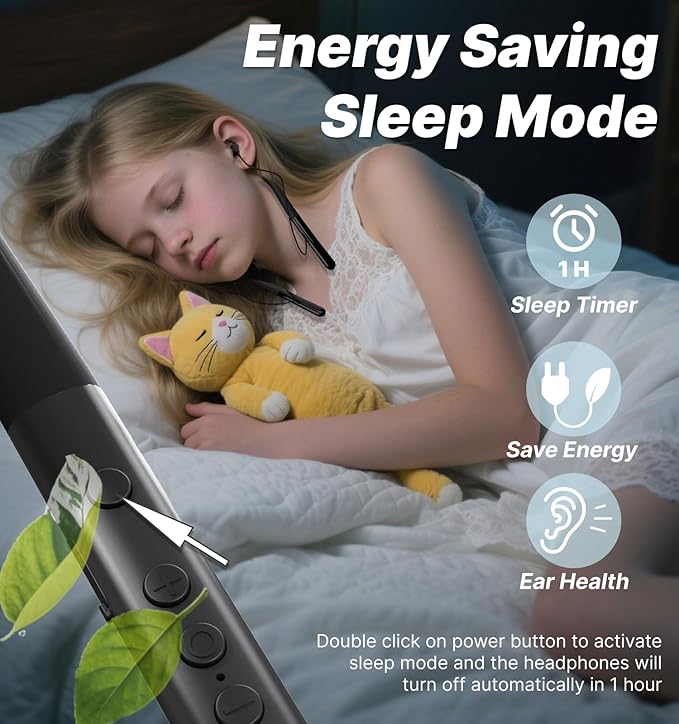 Hmusic HS88 Sleep Earbuds for Side Sleepers – Ultra-Thin Silicone Neckband Headphones, 30dB Noise Isolation, 12H Battery Life with Sleep Timer, Secure Fit for Yoga, Travel, Audiobooks & Meditation