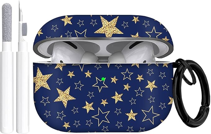 for Airpods Pro Case, Cute Cool Golden Stars Pattern TPU Soft Cases for Airpods Pro Case 1st Gen, Shockproof for Airpods Pro 2019 Case Men Women with Cleaner Kit & Keychain
