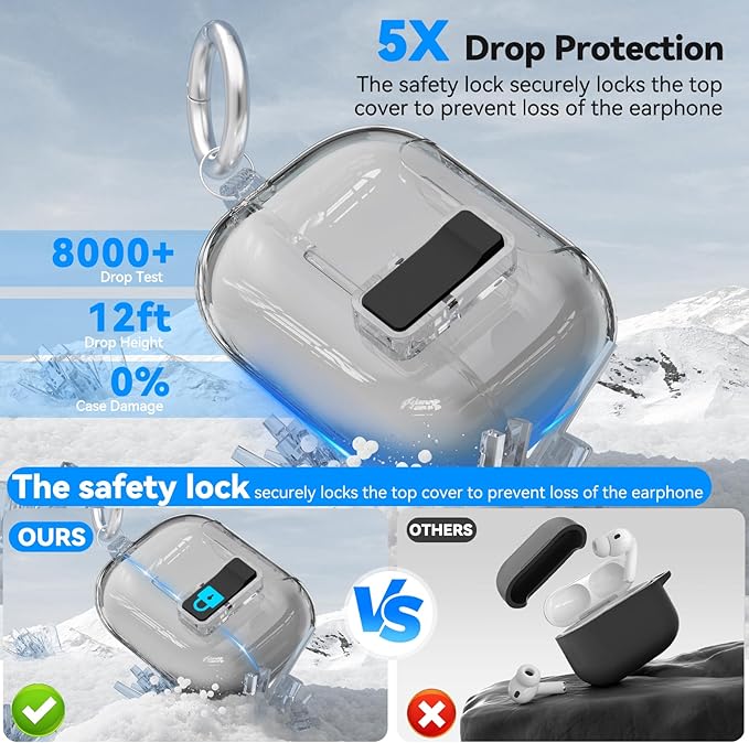 for AirPods Pro 3 Case 2025 with Phone Stand & Secure Lock, Auto-Open Clear Case Cover Compatible with Apple AirPods Pro 3rd Generation with Cleaning Kit & Keychain