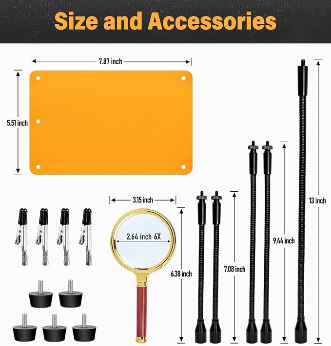 Helping Hands Soldering Station with 80cm 6X Magnifying Glass, 4 Flexible Arms Solder Helping Hands Magnifier and Third Hand Soldering Tool for Electronic Repair Soldering Jewelry Crafts