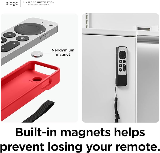 elago R1 Case Compatible with 2022 Apple TV 4K Siri Remote 3rd Gen, Compatible with 2021 Apple TV Siri Remote 2nd Gen- Magnet Technology, Lanyard Included, Full Access to All Functions [Red]