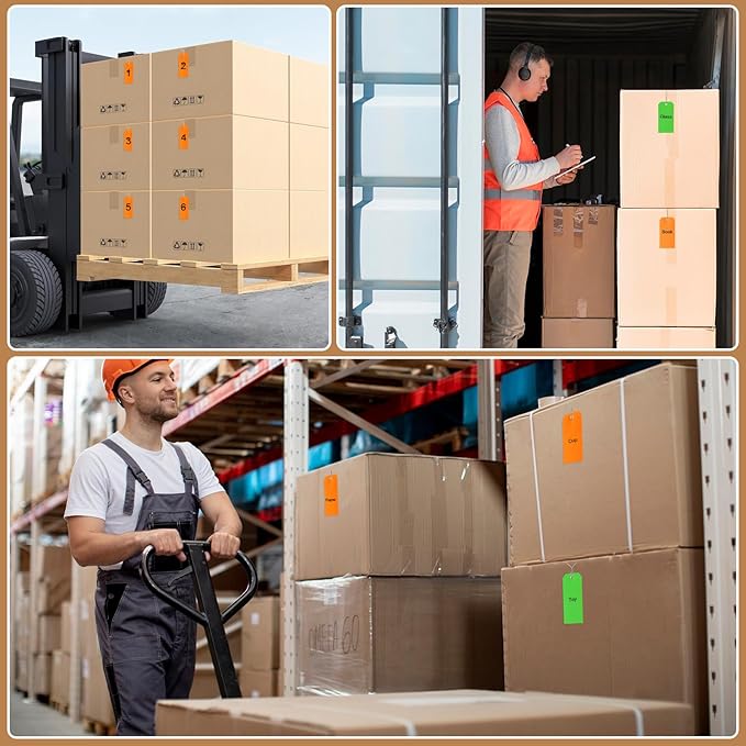 100 Pieces 3x6 inch Large Plastic Shipping Tags with String Heavy Duty Waterproof Hang Tags with String Attached Writable Wire Tags Labels for Luggage Garage Inventory Car Parts (Orange)