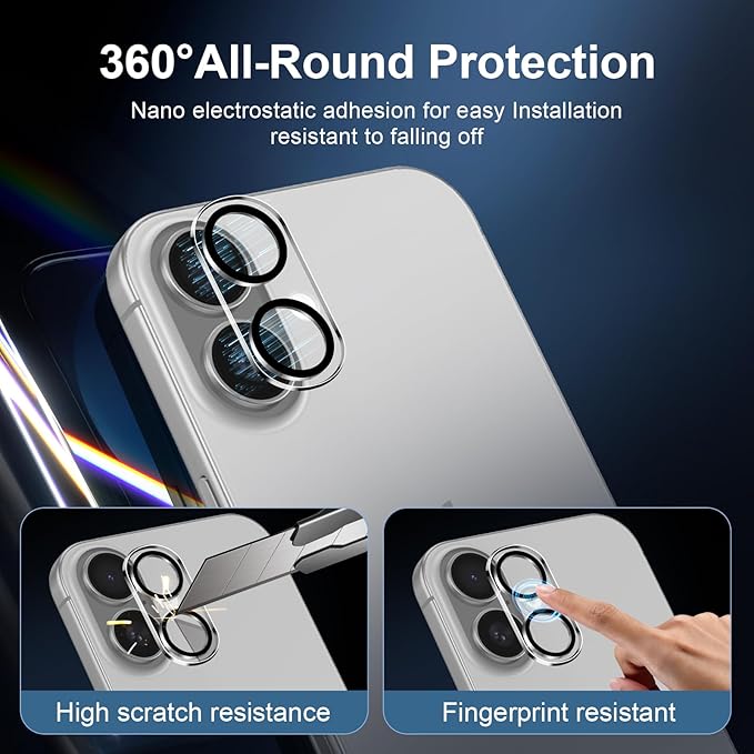 NEW'C 3x for iPhone 16 Plus Screen Protector (6.7 inches)+ 3x Camera Lens Protector, Sensor Protection, Case Friendly Tempered Glass Film + Dust Plug- Easy installation tool include