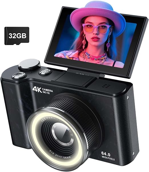 W & O 4K Digital Camera for Photography,180°Flip Screen Kids Digital Camera