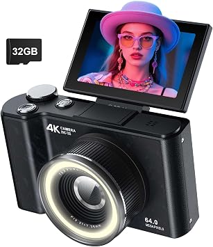 W & O 4K Digital Camera for Photography,180°Flip Screen Kids Digital Camera