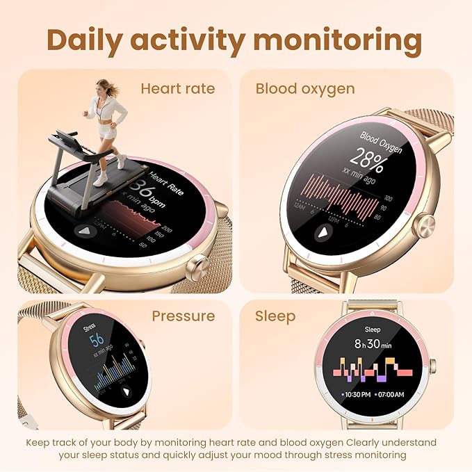 KEEPONFIT Smart Watches with Bluetooth Calls(Answer&Make) for Android/iPhone,1.27’’ Touch Screen with IP68 Waterproof Activity for Women/Men, Pedometer with 100 Sports Model+/Heart Rate/SpO2 Monitor
