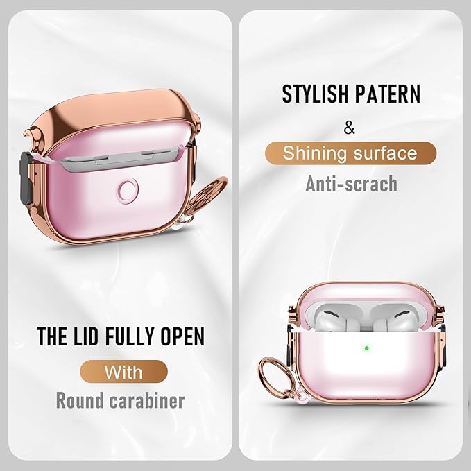 Maxjoy for Cute Airpods Pro 2 case with Safety Lock,Compatible Airpods Pro Case 2nd/1st Gen,Compatible Plating Solid Color AirPods Case Cover for Men Women Girly with Keychain-Transparent Pink