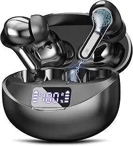 Wireless Earbuds Bluetooth 5.4 Headphones, Noise Cancelling Mic Ear Buds with 50H Playback, LED Digital Display, lPX7 Waterproof Earphones for Office/Running/Workout(Black)