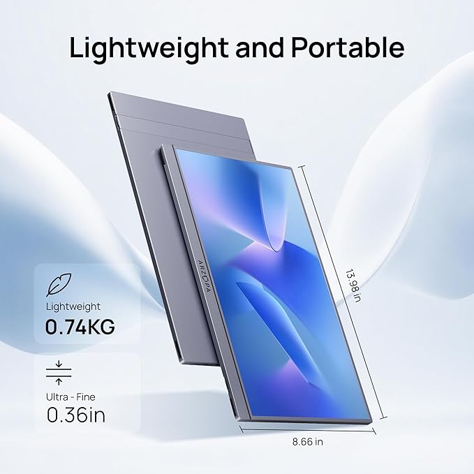 ARZOPA Portable Monitor 15.6'' FHD 1080P - Ultra-Slim Portable Laptop Monitor with Kickstand - IPS Display for PC, MAC, Phone, Xbox, PS5 - USB C & HDMI Connectivity - A1 Gray
