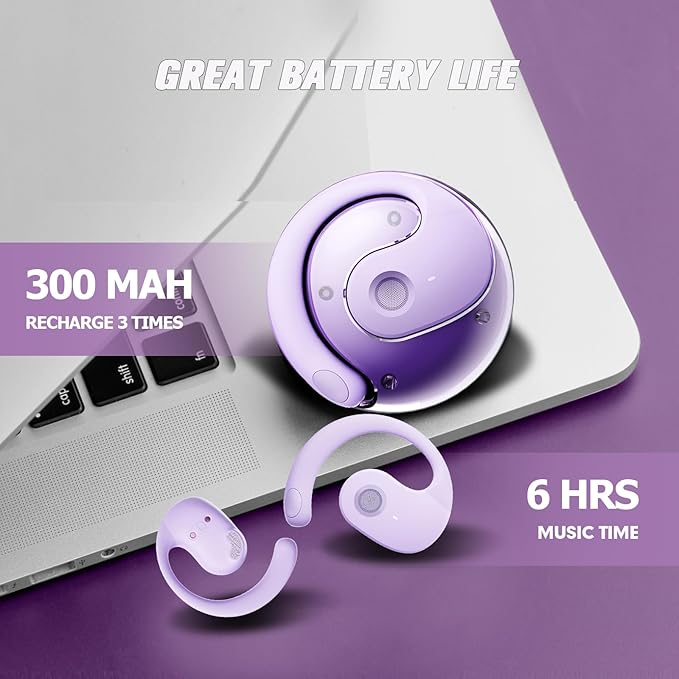 Over The Ear Earbuds Open Ear Buds Headphones Over Ear Air Bone Conduction Earbuds Earphones Bone Conducting Air Bone Conduction Headphones Bluetooth Over-Ear Purple