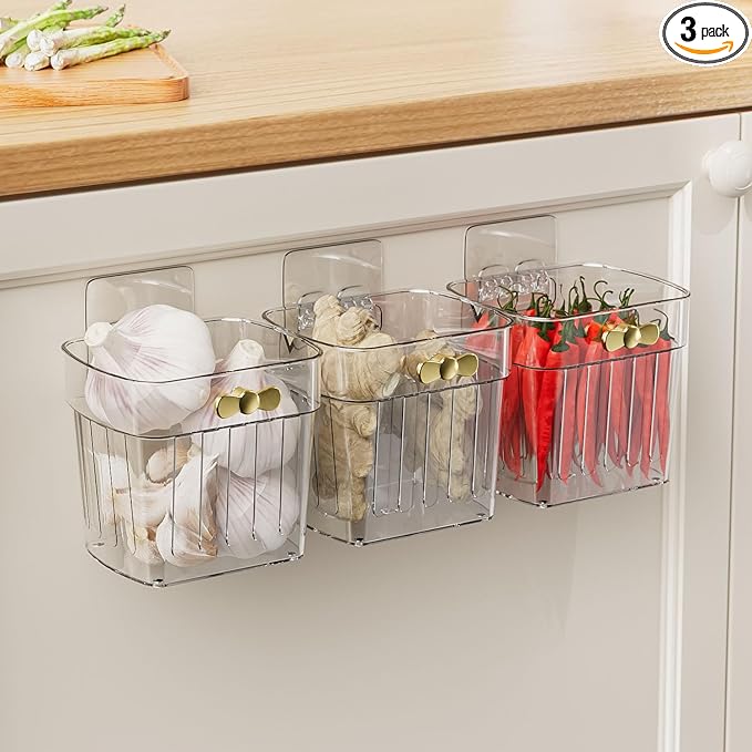 3 Pack Adhesive Cabinet Door Organizer, Kitchen Under Sink Organizer Caddy, Clear Plastic Storage Bins for Pantry Door, Wall Storage Basket, Hanging Makeup Organizer Floating Shelf for Bathroom