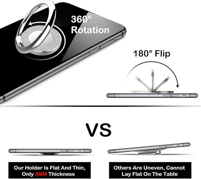 Adhesive Phone Ring Holder Grip Stand for Phone and Phone Case. (Glitter Silver)