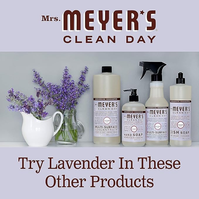 Mrs. MEYER'S Clean Day Lavender Scent Variety, 1 Room Freshener 8 OZ, 1 Liquid Dish Soap 16 OZ, 1 Liquid Hand Soap 12.5 OZ, 1 Multi-surface Cleaner 16 OZ, Lavender, 1 CT