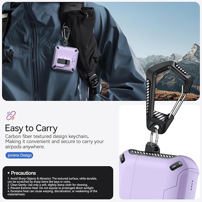 for AirPods 4 Case (2024) with Phone Stand,（with Automatic Snap Switch） Carbon Fiber Design Protection Cover with Cleaning Pen,Purple