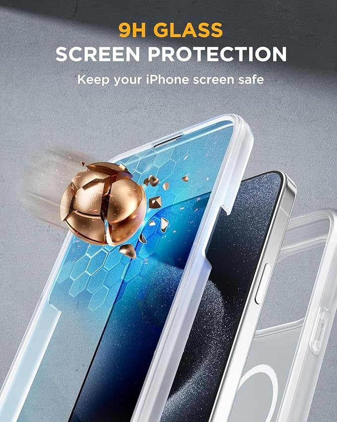 Miracase Magnetic for iPhone 15 Pro Max Case 6.7'' [Compatible with Magsafe] Full-Body Drop Proof Phone Case for iPhone 15 Pro Max with Built-in 9H Tempered Glass Screen Protector,Matte White