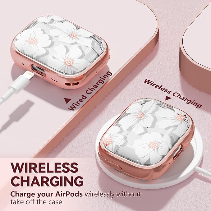 Inesore for AirPods Pro 2nd Generation Case Cover with Lock, Flowers Cute Clear Air Pods Pro 2 Case Hard iPod Pro Cases for Women Girls with Cleaner Kit (2023 USB-C /2022/2019) -White Lily