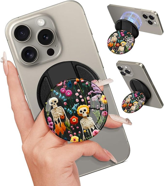 Kidcube Phone Grip Compatible with Magsafe - Magnetic Phone Grip Stand Cute Cool Skull Finger Grip Kickstand Ring Holder Women Girl Compatible with Magsafe Accessories for iPhone 16/15/14/13/12 Series