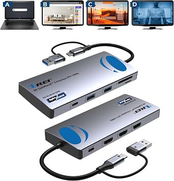 OREI SplitXtend USB C Docking Station Triple Monitor with 3xHDMI Ports - 4K