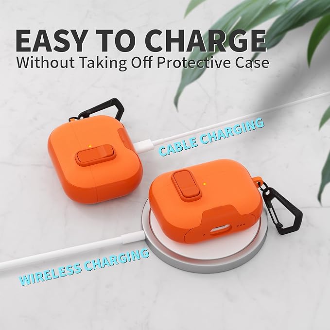 for AirPods Pro 3 Case with Lock,TPU Leather Texture Durability Anti-Lost & Shockproof Protective Cover Accessories with Cleaning Kit in Keychain for Apple AirPod Pro 3 Generation 2025(Orange)