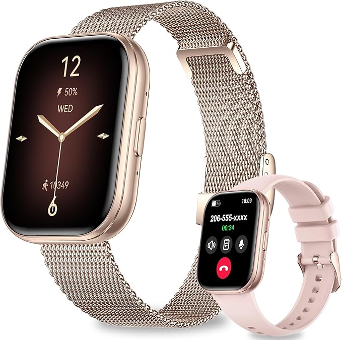 Smart Watches for Women Men, 1.75" HD Screen Smartwatch Answer/Make Calls, Fitness Activity Tracker with Heart Rate SpO2 Sleep Monitor, 120+ Sports Modes, IP68 Waterproof (Rose Gold)