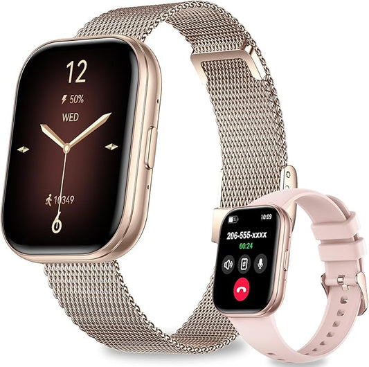 Smart Watches for Women Men, 1.75" HD Screen Smartwatch Answer/Make Calls, Fitness Activity Tracker with Heart Rate SpO2 Sleep Monitor, 120+ Sports Modes, IP68 Waterproof (Rose Gold)