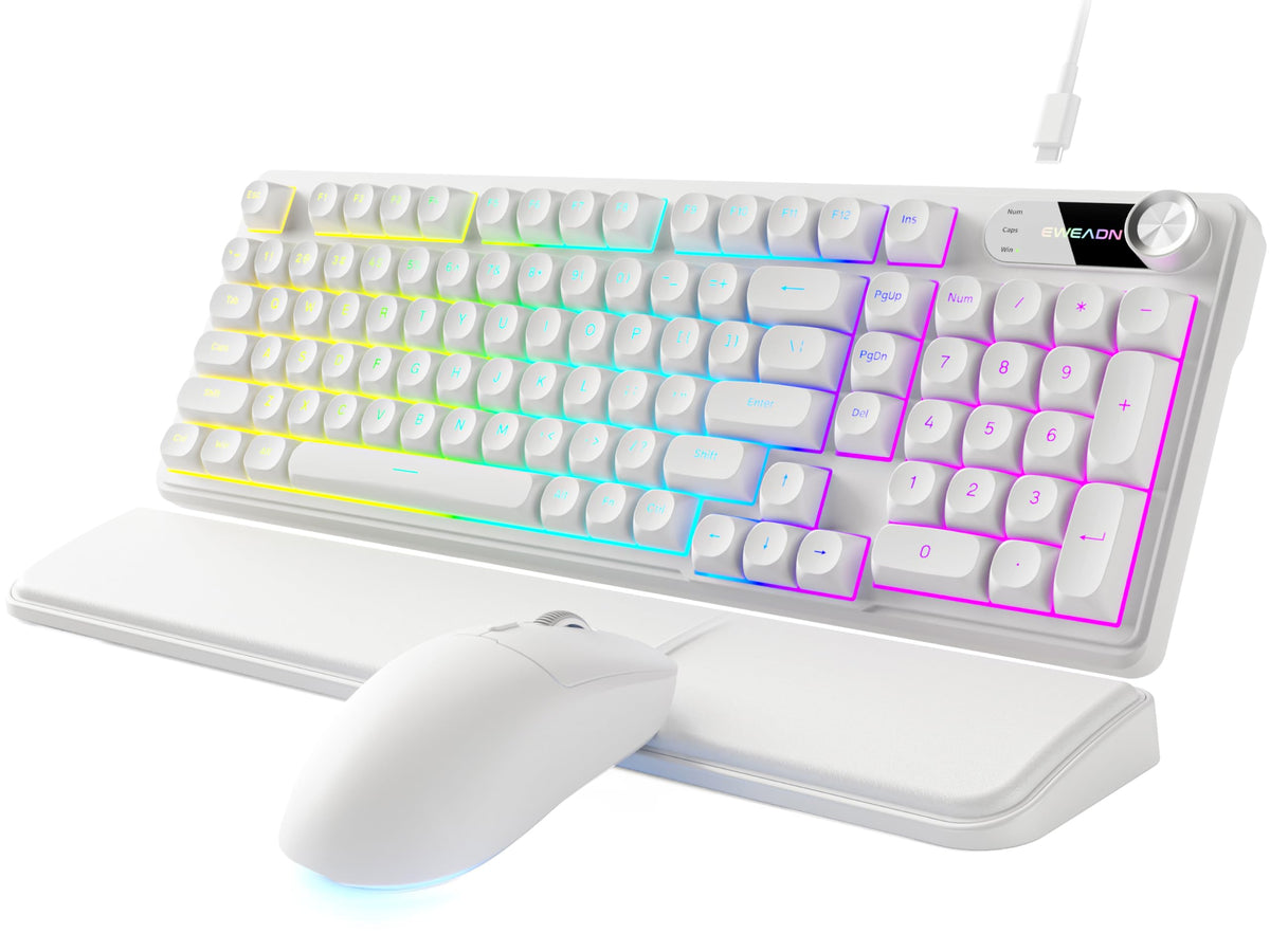 EWEADN Wired Keyboard and Mouse Combo with Detachable Wrist Rest - White - Image 1