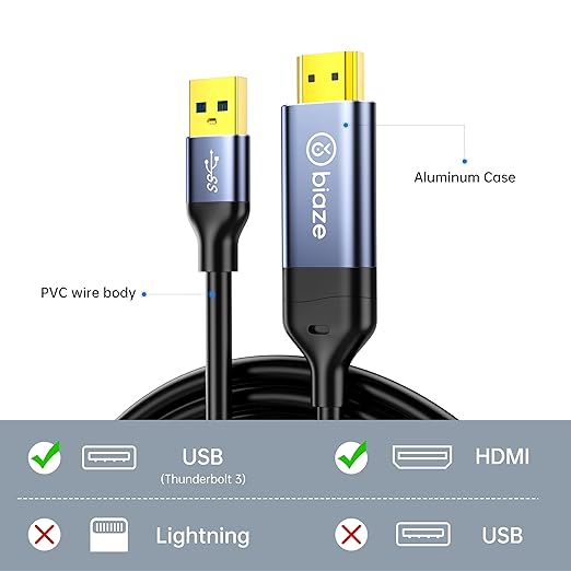 USB 3.0 to HDMI Cable 5Ft, 1080P 60Hz 5Gbps High Speed Cable for Connecting Laptop/PC/PS5/Xbox/Switch to TV/Monitor/Projector, Screen Mirroring and Display Extension (USB to HDMI)