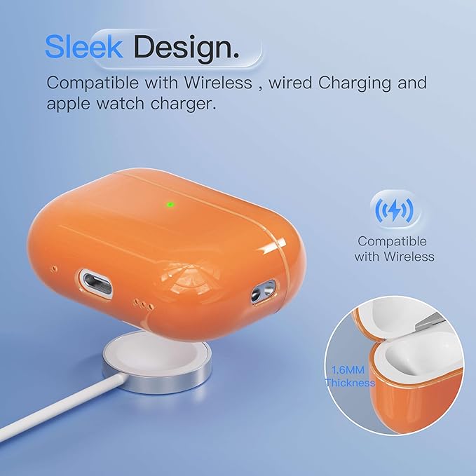 Case for AirPods Pro 2 Never-Sretch-Out DamonLight Shock-Proof Protective Semi Hard Silicone Case Compatible with Apple Airpods Pro 2nd Generation (Orange)