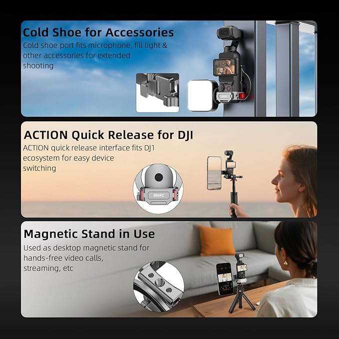 BRDRC Pocket 3 Magnetic Mount & 22 in 1 Accessories Kit, MagSafe Phone Holder with Hard Case, Suction Car Mount, Tripod, Selfie Stick, Screen Protector for DJI OSMO Pocket 3 Creator Combo