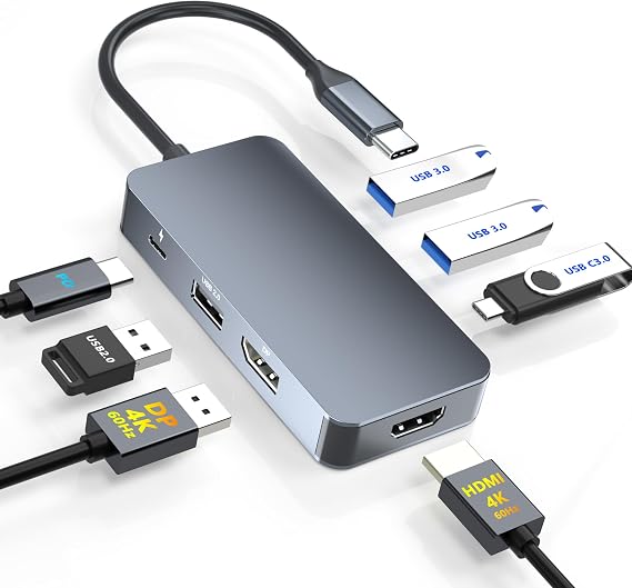4K@60Hz HDMI Display Port USB C Docking Station Dual Monitor for Dell/HP/Mac Laptop, 7 in 1 USB C to HDMI and Displayport Multiport Adapter with USB3.0/USB-C Data/PD, Dual Monitor Docking Station - Image 7