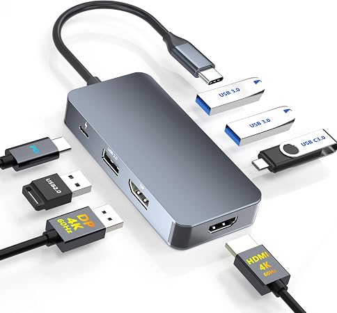 4K@60Hz HDMI Display Port USB C Docking Station Dual Monitor for Dell/HP/Mac Laptop, 7 in 1 USB C to HDMI and Displayport Multiport Adapter with USB3.0/USB-C Data/PD, Dual Monitor Docking Station - Image 3