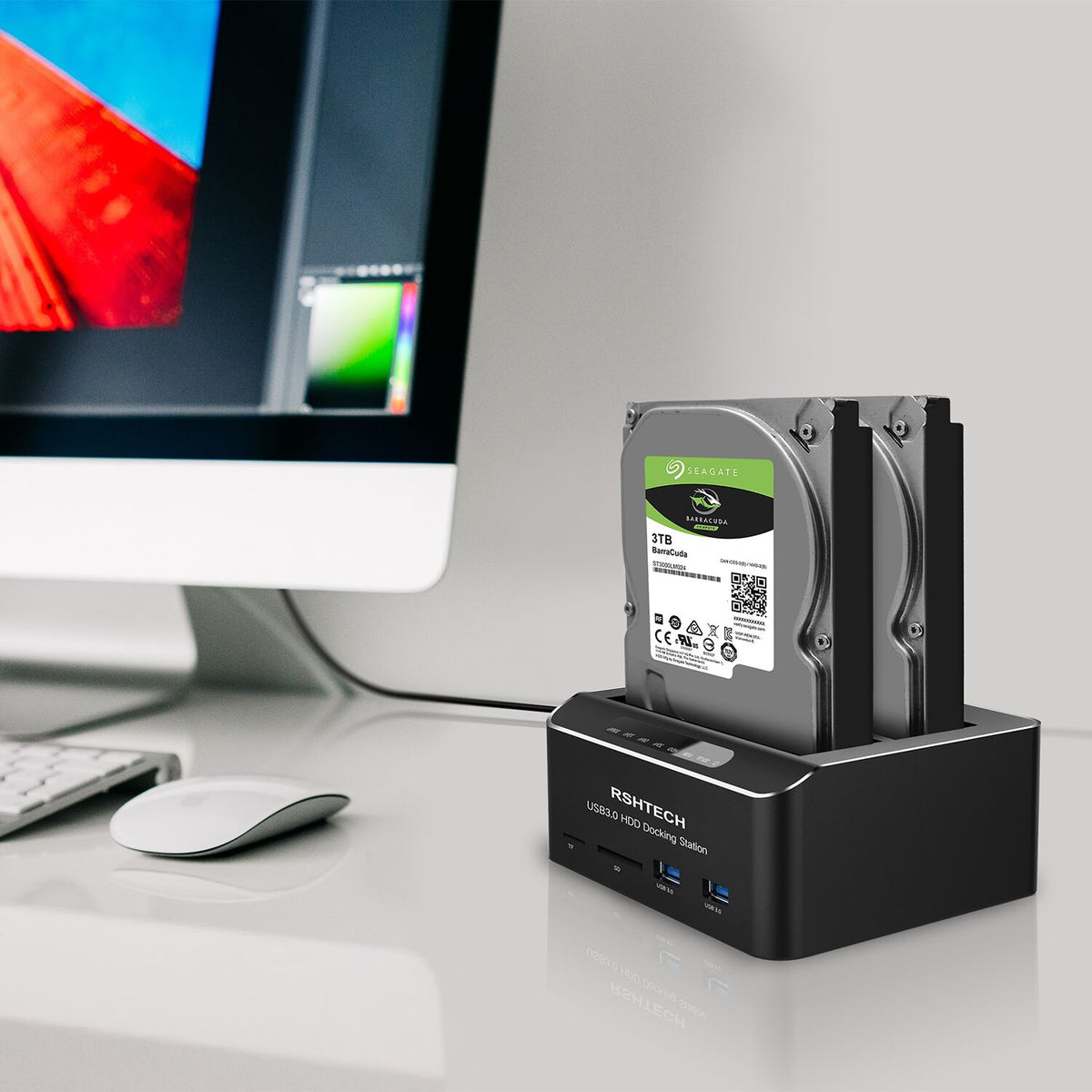 RSHTECH Hard Drive Docking Station, Aluminum Dual Bay SATA Dock, RSH-DS02