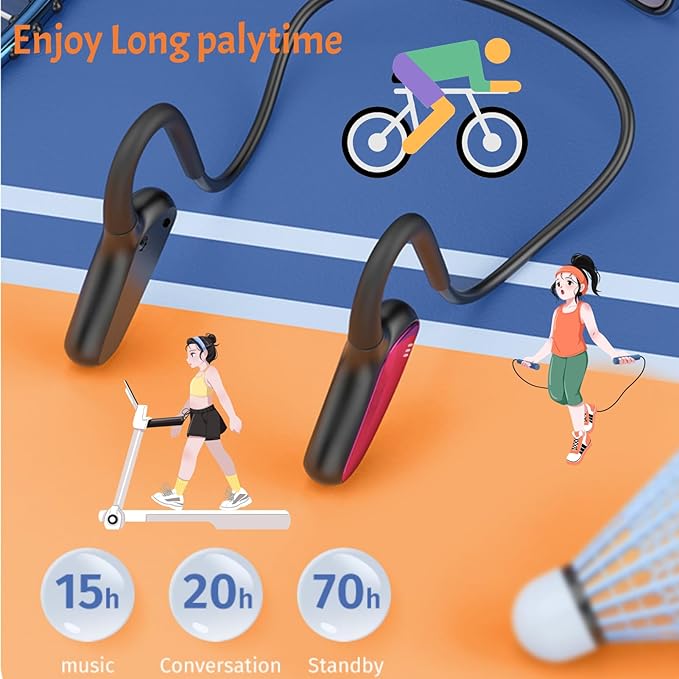 Open Ear Bluetooth Sport Headphones,Bone Conduction Headsets with Mic Wireless Earbuds Waterproof Bluetooth Earhook Earphones Neckband 15H Playtime for Running Bicycle Cycling Workouts(red)