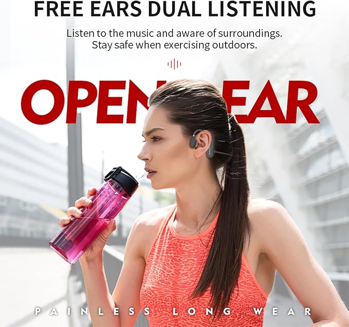 Open Ear Wireless Sports Headphones, Bluetooth 5.0 Waterproof Sweatproof Headset with Mic for Sport Jogging Running Driving Cycling Hiking Indoor and Outdoor Use