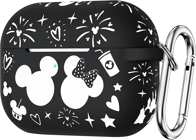Compatible with Airpods Pro 2nd/1st Generation Case Cover with Keychain, Women Men Soft Silicone Two-Tone Cute Cartoon Engraved Convenience Protective Case, Front LED Visible Black/White