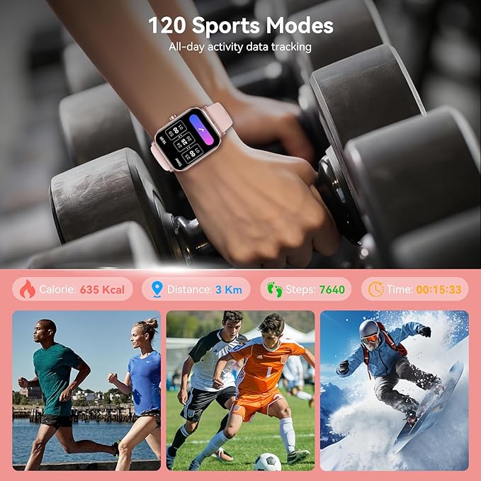 Smart Watches for Women Men, 1.83" HD Touchscreen, Bluetooth Calling, 130+ Professional Sports Modes, Heart Rate and Sleep Monitor, 5ATM Water-Resistant, Timer, Fitness Tracker for Android/iOS (Pink)
