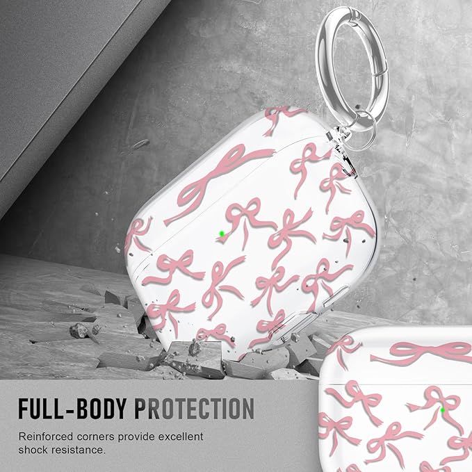 Compatible Airpods Pro 3 Case (2025),Soft Cute Pink Bow Print Silicone Protective Cases for Apple AirPods Pro 3rd Generation Case,Airpod Pro 3 Cover with Keychain&Cleaner Kit for Women/Girls,Pink Bow
