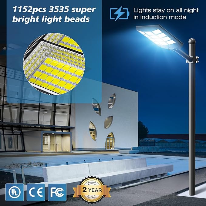 Sunwish 5000W Solar Street Lights Outdoor, Solar Lights Outdoor Waterproof 6500K LED Flood Light with Motion Sensor, Wide Angle Dusk to Dawn Security Lighting for Yard, Parking Lot (2-Pack)