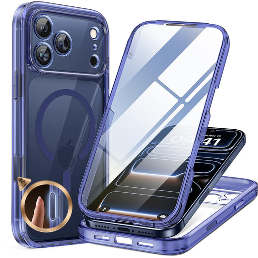 Miracase Magnetic for iPhone 17 Pro Case 6.3" [Compatible with MagSafe] Full-Body Phone Case with Built-in Glass Screen Protector & Camera Control,Drop Proof iPhone 17 Pro Cover, Clear Blue