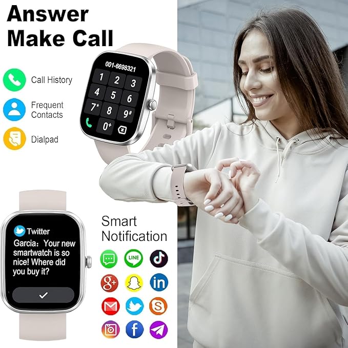 Smart Watch for Men Women, 2026 New Smartwatch(Answer/Make Call) , 1.91" Fitness Watch with 120+ Sport Modes, Fitness Tracke with Pedometer/Sleep Monitor/Heart Rate/IP68, for Android/iPhone White